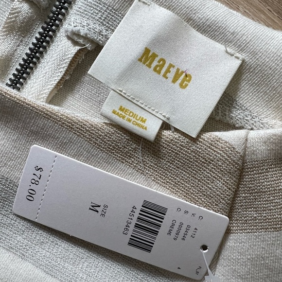 Anthropologie Maeve size M cream Striped Ruffled-Sleeve Helsa Top - Picture 7 of 12